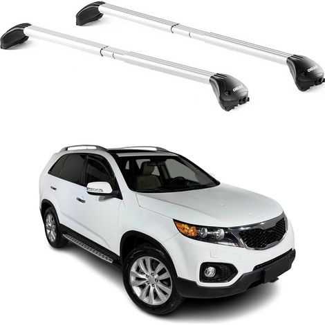 OMAC Barres de toit transversales certifiées TÜV pour Kia Sorento mk2 2010-2014 – Verrouillables (4 antivols) – Charge max 100 kg – Sangle inox + protection caoutchouc Argent (1/4)