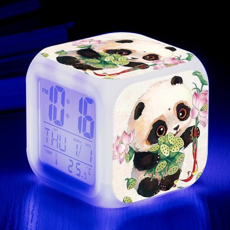 Réveil numérique à motif panda (C), réveil avec lumières colorées
