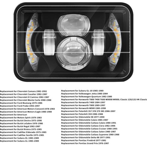 Ortviai Phare avant LED rectangulaire 5 pouces (127 x 105 mm) avec feux de position blancs et clignotants jaunes, connecteur H4