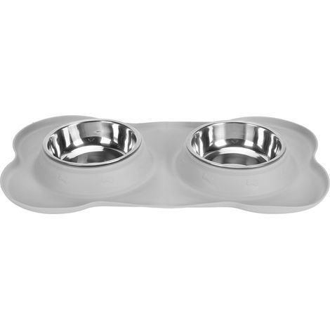 Double Pet Bowls Rustproof Stainless Steel Dog Water Food Bowls TPR Base Cat Double Food Bowls for Home Indoors Grey (1/5)