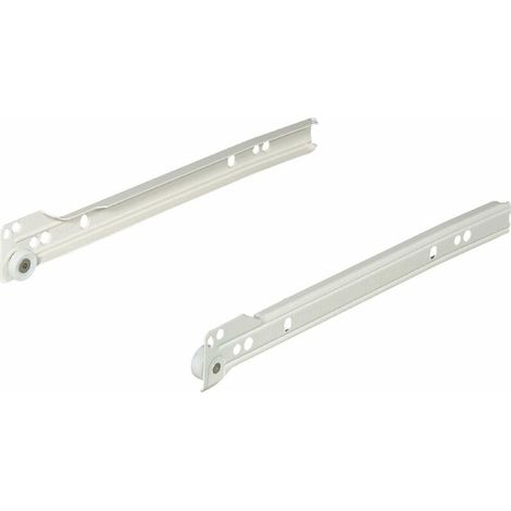 Coulisse pour tiroir – Acier plastifié blanc crème RAL 9001 – Fermeture automatique – Charge 25kg – Longueur 350mm – Sortie partielle 283mm (1/3)