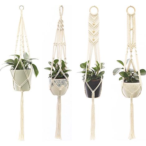 Sac en filet pour pot de fleurs, corde suspendue en corde de coton bricolage tissée à la main, panier suspendu en pot de fleurs en corde de coton créative (Contient uniquement des longes) (1/5)