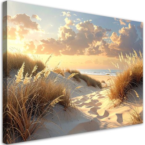 Quadro su tela, Spiaggia e dune al tramonto Paesaggio marino tranquillo, 100x70 (1/5)