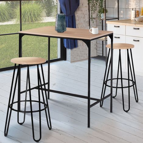 Lote de 2 taburetes de bar DUBLIN, asiento redondo, diseño industrial