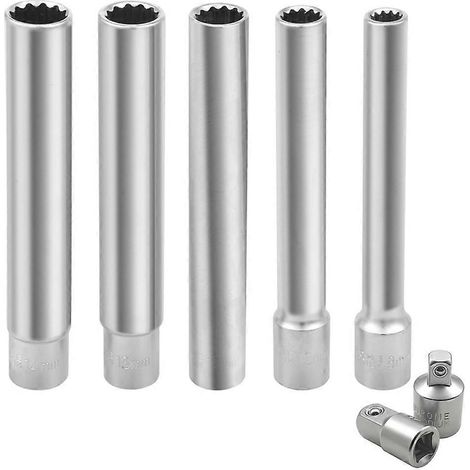 Jeu de 7 douilles métriques profondes 3/8" 12 pans 8-10-12-13-14 mm avec adaptateur 1/2" 3/8" - Extra Lo (1/5)