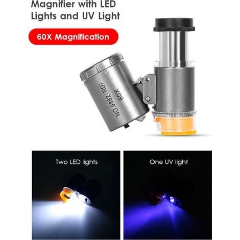 ZJchao Loupe, Loupe Portable 60x Loupe avec Lumière avec 3 Lumières LED Froides et Chaudes pour Les Personnes âgées Lisant, Inspectant, Pièces de Monnaie, Bijoux, Exploration (Black). (1/5)