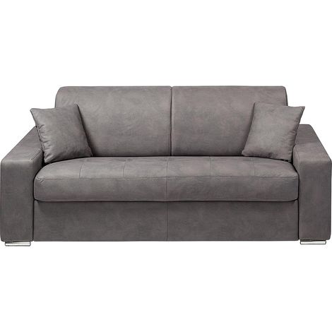 Canapé 3 places convertible express en tissu EMIR - Gris - Couchage 140 cm - Matelas 14 cm