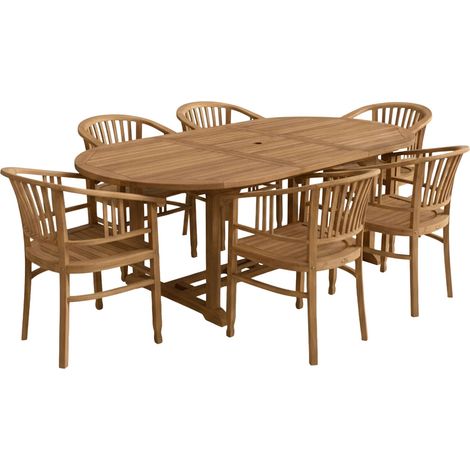 AXI Marzi/Talia Ensemble de jardin, 7 pièces - 6 personnes  Table à manger en teck avec plateau ovale extensible  Avec 6 chaises de jardin dotées d'un dossier confortable et d'accoudoirs  Pour l'extér
