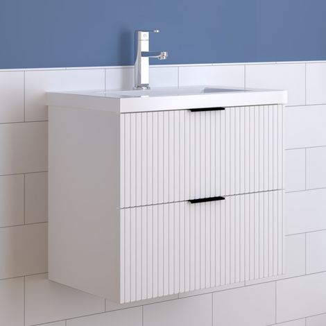 Badmöbel Schubladen Unterschrank Waschtisch mit Keramik Waschbecken Weiß 60cm