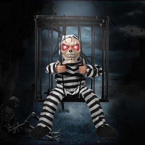 Kit Halloween animé Decorations, Screaming Halloween Decor accessoires avec Motion Sensor, Scary Skull Cage (1/5)