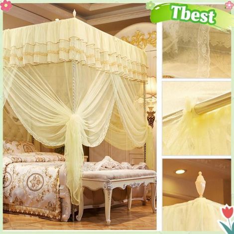 Tbest Rideau de Lit Moustiquaire aux Quatre Coins du princesse à Trois Portes luxueux Lit Auvent Filet Literie(L) deco lit (1/5)