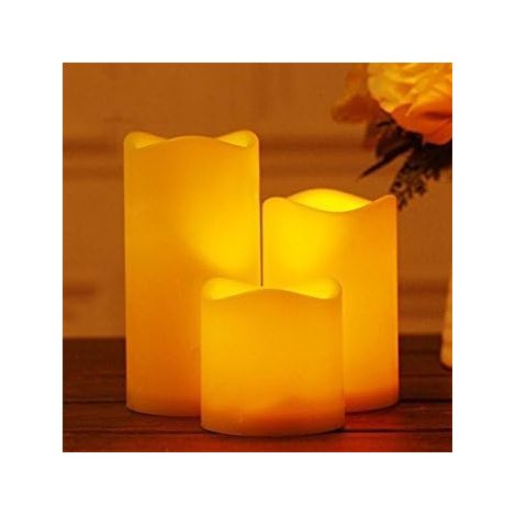 Set of 3 battery-operated flameless LED candles for indoor or outdoor use with a 6-hour timer (7.6 x 11.4 cm) (1/3)