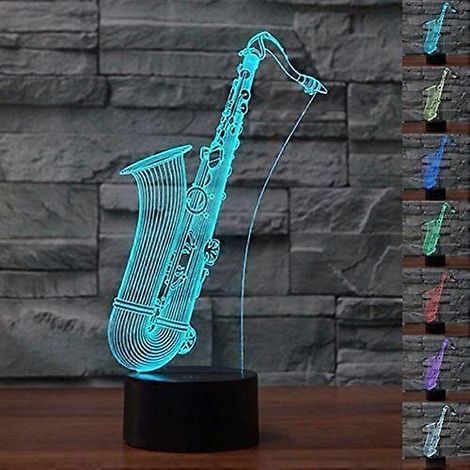 Veilleuse LED 3D en forme de saxophone avec commande tactile 7 couleurs et lampe à illusion d'optique USB pour enfants et adultes