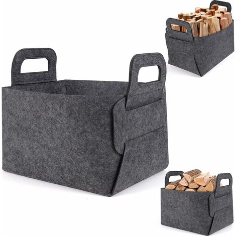 Panier en feutre Sac à bois de cheminée en feutre Panier à bois de cheminée pliable avec poignée P,Seuçais (1/5)