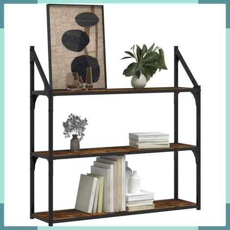 Étagère murale 3 niveaux - 835456 - Chêne fumé - 80x21x78,5 cm - Bois et acier (1/5)