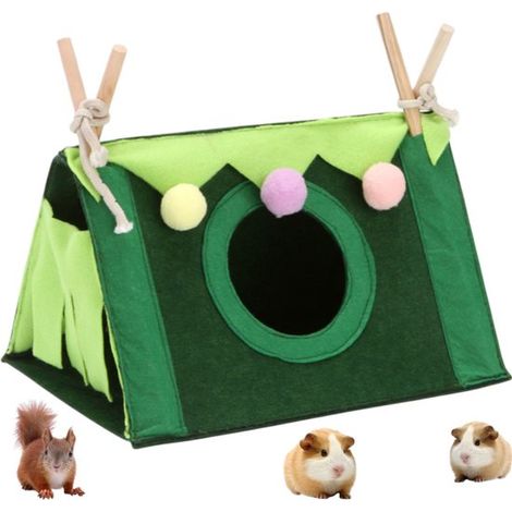 Tenda-nido triangolare in cotone verde per criceti, 28x19,5x17 cm per criceti, porcellini d'India e petauri dello zucchero, colore casuale. (1/5)