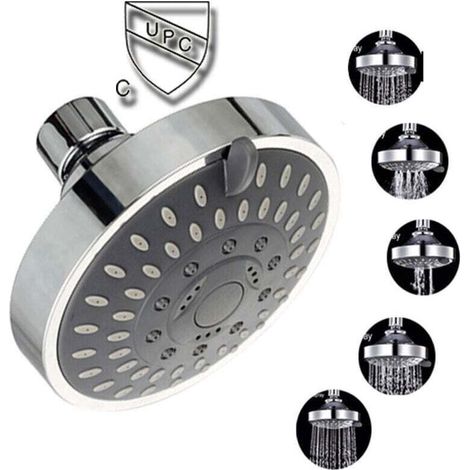 Pommeau de douche chromé orientable, XU, Pomme de douche pluie ronde en acier tête de douche miroir face, - KZQ (1/3)