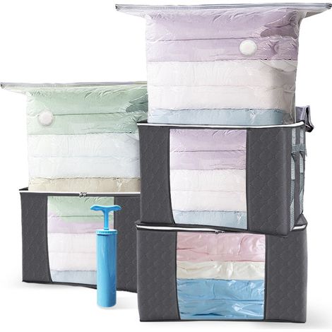 VOUNOT 3 Bolsas de Almacenaje al Vacío 3 Cajas para Guardar Ropa EDENOO con Bomba, 7 Piezas