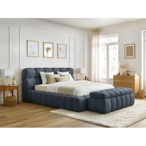 BOBOCHIC - Lit coffre MONTBLANC+Bout de lit MONTBLANC 140x190 + bout de lit 140 Bleu foncé (1/5)