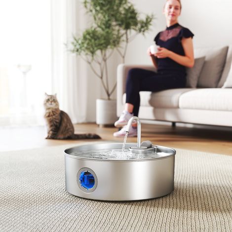 Fontanella pour chat 7L avec lumière LED et triple filtration, en acier inoxydable 304, 30.5x31.2x19.3 cm, argent (1/5)