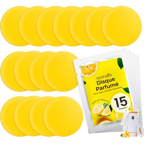 Disque Parfumé - Lot de 15-Comprimé Parfumé au Citron - Adapté aux Seaux Sèche-Serviettes -Taille Pratique Compatible avec la Plupart des Supports de Désodorisant-Arôme Frais 30 à 60 Jours (1/5)