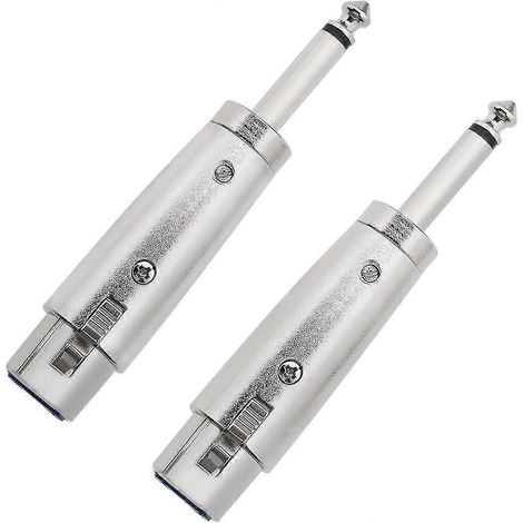 Deux adaptateurs audio XLR femelle 3 broches vers mono mâle 6,35 mm, argentés, adaptés aux microphones, consoles de mixage et guitares. (1/5)