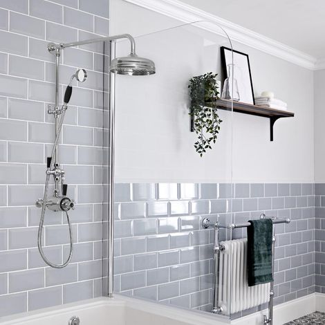 Hudson Reed – Colonne de douche rétro thermostatique avec mitigeur exposé – Pommeau pluie rond 19,4 cm – Douchette réglable – Finition chromée et noire