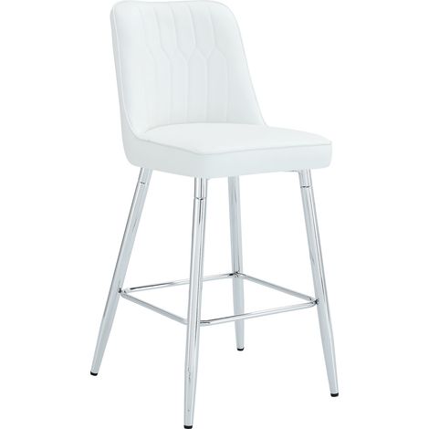 Lot de 2 tabourets de bar 100 cm en cuir régénéré blanc, structure métal argenté, dossier ergonomique et repose-pieds, pour cuisine et îlot - CHICFURN (1/5)
