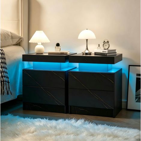 Comodino LED set da 2 con 2 cassetti, nero e dorato HAVRYA (1/5)
