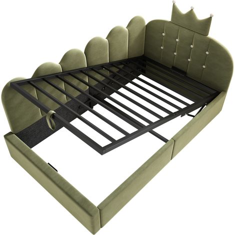 CAIziCanapé-lit capitonné 90x200cm avec espace de rangement, vert (1/5)