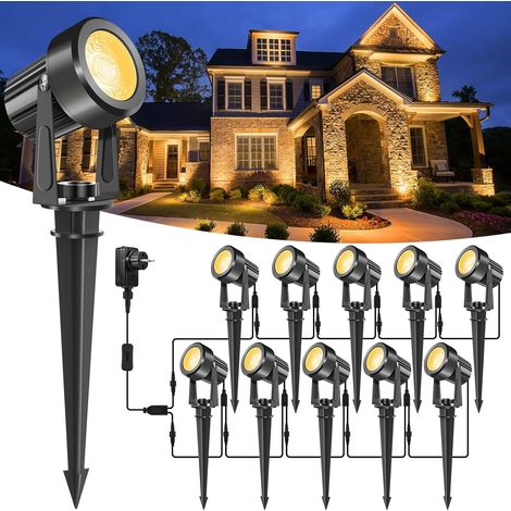 Spot LED Extérieur, 10 en 1 3000K Eclairage Exterieur, 27V Lampes de Jardin avec 23M Cordon d'alimentation et Adaptateur, Étanche IP65 Lampe de Jardin Décorative pour Pelouse, Chemin (1/5)