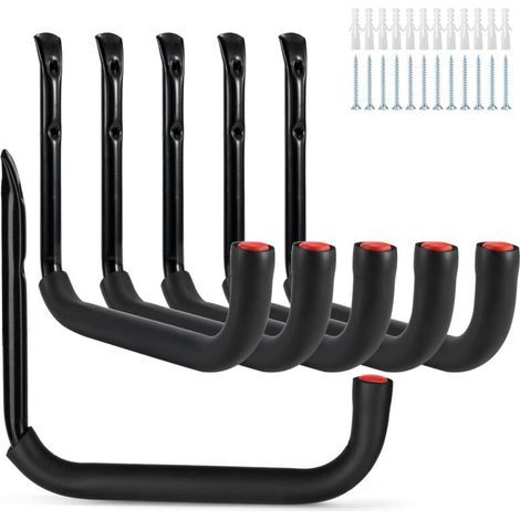 Garagenhaken, 6er-Set Wandhalterungen zur Werkzeugaufbewahrung mit einem extra großen 25 x 23 cm Arm, robust und geeignet für Gartengeräte, Leitern, Fahrräder und sperrige Gegenstände – 25 x 23 cm