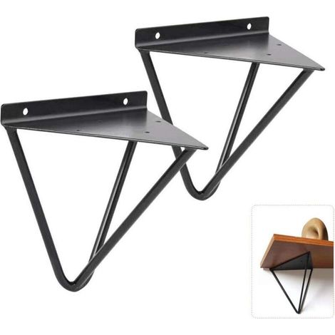 Vintage Triangle Bracket 2PCS Gold/White/Black Shelf Bracket Metal Wall Mounted Decorative Wrought Iron Shelf Support for Bathroom, Kitchen, Hotel, Bar, Black , Mounting plate thick 1.2MM