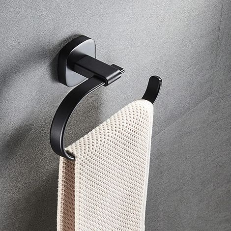 Anillo toallero de aluminio para baño, semicircular, 20,5 cm, de montaje en pared con accesorios de fijación (negro) (1/3)
