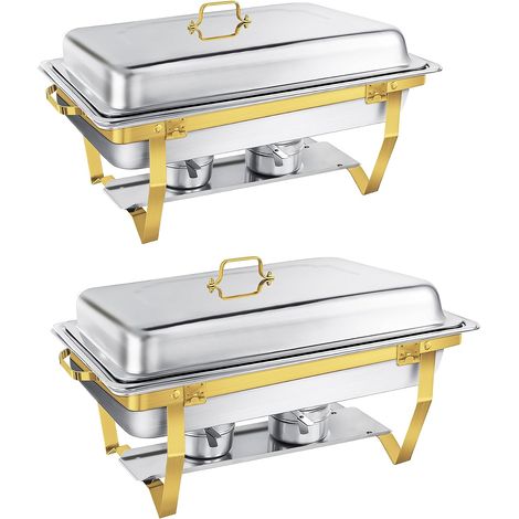 Chafing Dish Buffet, Lot de 2 Chauffe-Plats 9L, Carré Doré (1/5)