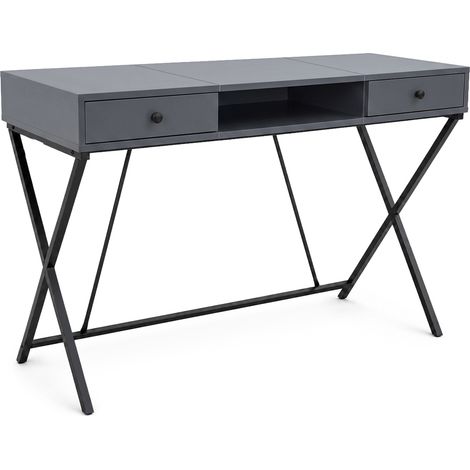 Computertisch Schreibtisch Industrial Graphit CROSSLINE 120 cm 2 Schubladen 1 Ablage Schwarze Beine (1/5)