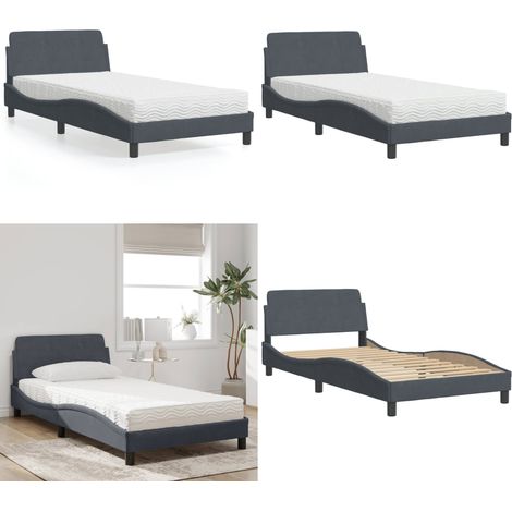 Bett mit Matratze Dunkelgrau 100x200 cm Samt - Samtsofa - Doppelbett - Boxspringbetten - Betten Günstig Kaufen - Modernes Bett - Home & Living (1/5)