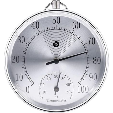 Termometro da esterno, 10 cm, wireless, da parete, termometro e igrometro analogico, adatto per case, serre, giardini, auto, ecc. (argento)
