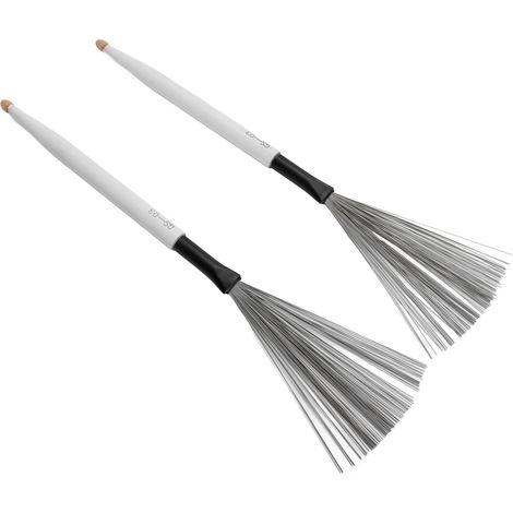Lot de 2 balais de batterie à double extrémité, baguettes en érable, fil de caoutchouc, balais de percussion portables, adaptés aux groupes, blancs. (1/5)