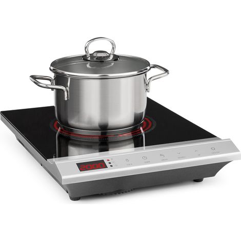 Klarstein MisterCook Kochplatte Infrarot-Kochfeld, Leistungs- und Temperaturstufen, Timer, Touchbedinung, Überhitzungs- und Überspannungsschutz, 1 Kochzone, 2000 Watt, silber