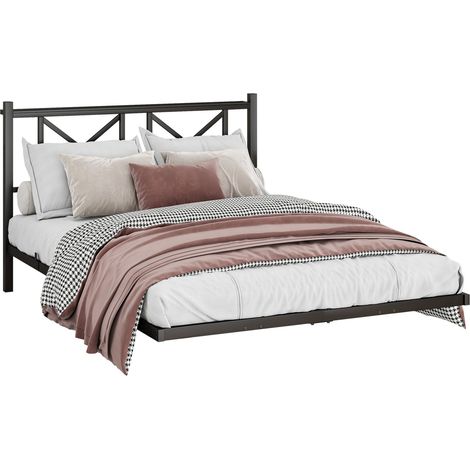 CHICFURN Struttura letto matrimoniale 140x200 cm in metallo nero con LED e presa, senza materasso (1/5)