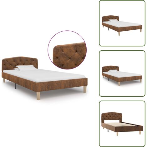 Cadre de lit sans matelas marron similicuir daim 90x200 cm - Cadre De Lit - Lit Double - Lit Moderne - Lit En Cuir - Lit Confortable (1/5)