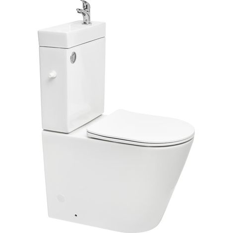 Brevis WC-Set Stand-WC ohne Spülrand aus Keramik + S-Line Pro Kaltwasserhahn + Siko Anschluss-Schlauch (SATBRE34)