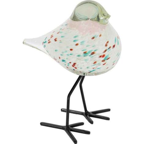 Décoration oiseau blanc vert rose en verre et métal 11x8x14cm (1/3)