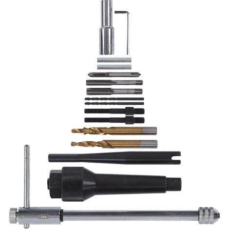 Kit d'outil d'extraction de bougies de préchauffage comprenant un embout extracteur, une clé hexagonale et une douille étoile pour bougies endommagées de 8 mm et 10 mm. (1/5)