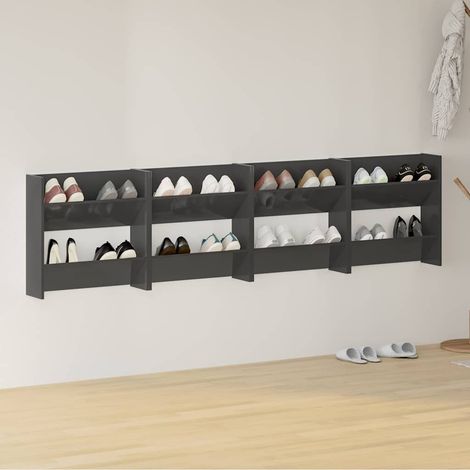 vidaXL Zapateros de pared 4 uds contrachapada gris brillo 60x18x60 cm (1/4)