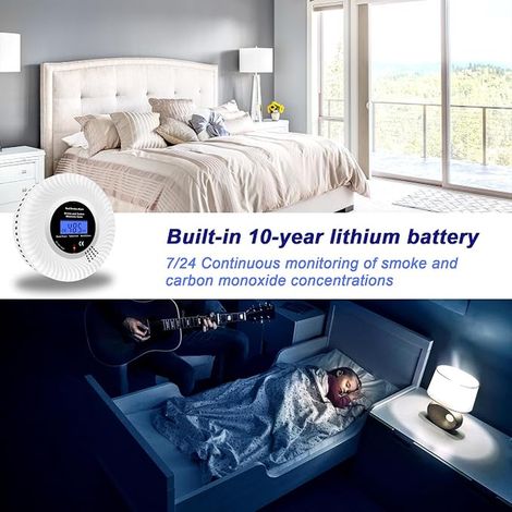 Détecteur de Fumée et de Monoxyde Carbone interconnecté sans Fil, Détecteurs pré-connectés Batterie, Alarme pour CO écran LCD (1/3)