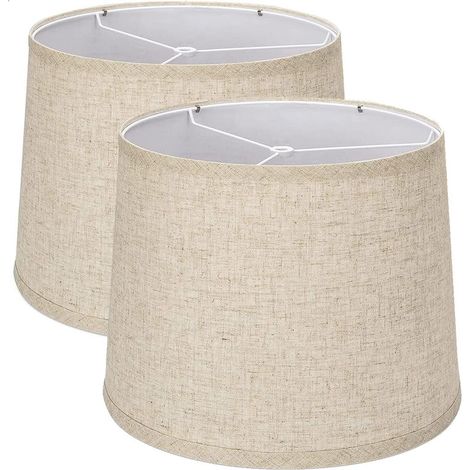 Lotto di 2 lampade a tamburo significa 29.5 cm x 32 cm fondo x 24.9 cm di altezza (montaggio spider), negozi di biancheria naturale beige fatto a mano (1/5)