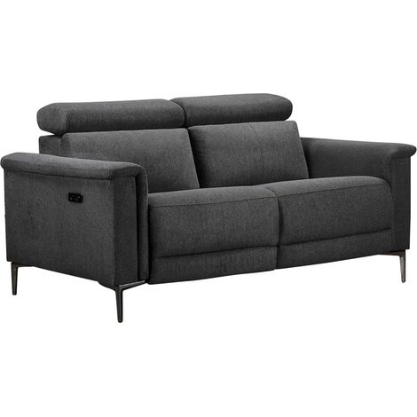 Lund-Canapé 2 places avec 1 fauteuil inclinable électrique en tissu anthracite