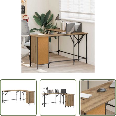vidaXL Bois d'ingénierie - Bureau Chêne artisanal 141 x 141 x 75 cm Bois d'ingénierie (1/5)